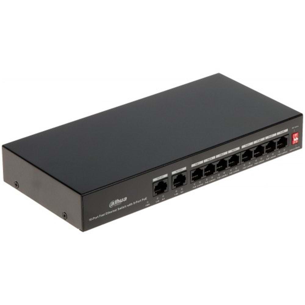 Dahua PFS3010-8ET-65, 8 Port, Megabit, 8 Port Poe, 65W, +2 Port Megabit Uplink, Yönetilemez, Masaüstü Switch