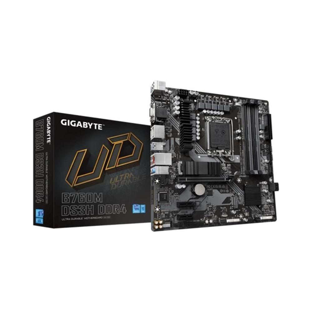 Gigabyte B760M DS3H DDR4 5133MHZ 1XVGA 1XHDMI 1XDP 1XM.2 MATX 1700P Anakartlar