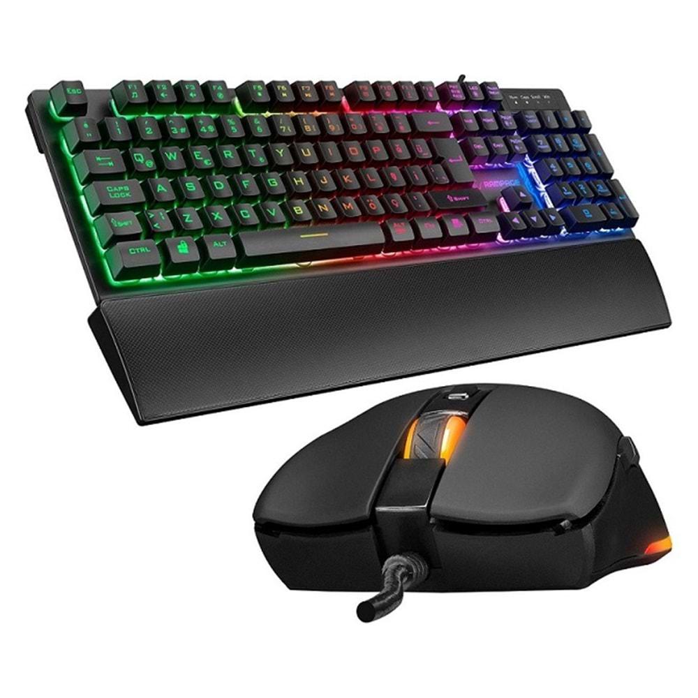 Rampage Km-Rx7 Fortuna Gökkuşağı Aydınlatmalı USB Combo Q Klavye + 6400 Dpi Gaming Mouse