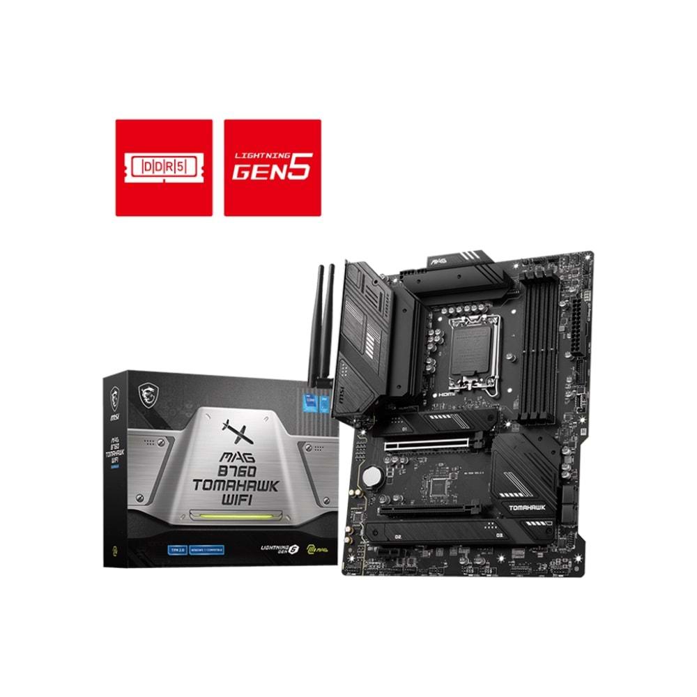 Msi MAG B760 TOMAHAWK WIFI DDR5 5400MHz 1XHDMI 1XDP 3XM.2 USB 3.2 ATX 1700P Anakart (12. ve 13. Nesil işlemci uyumlu)