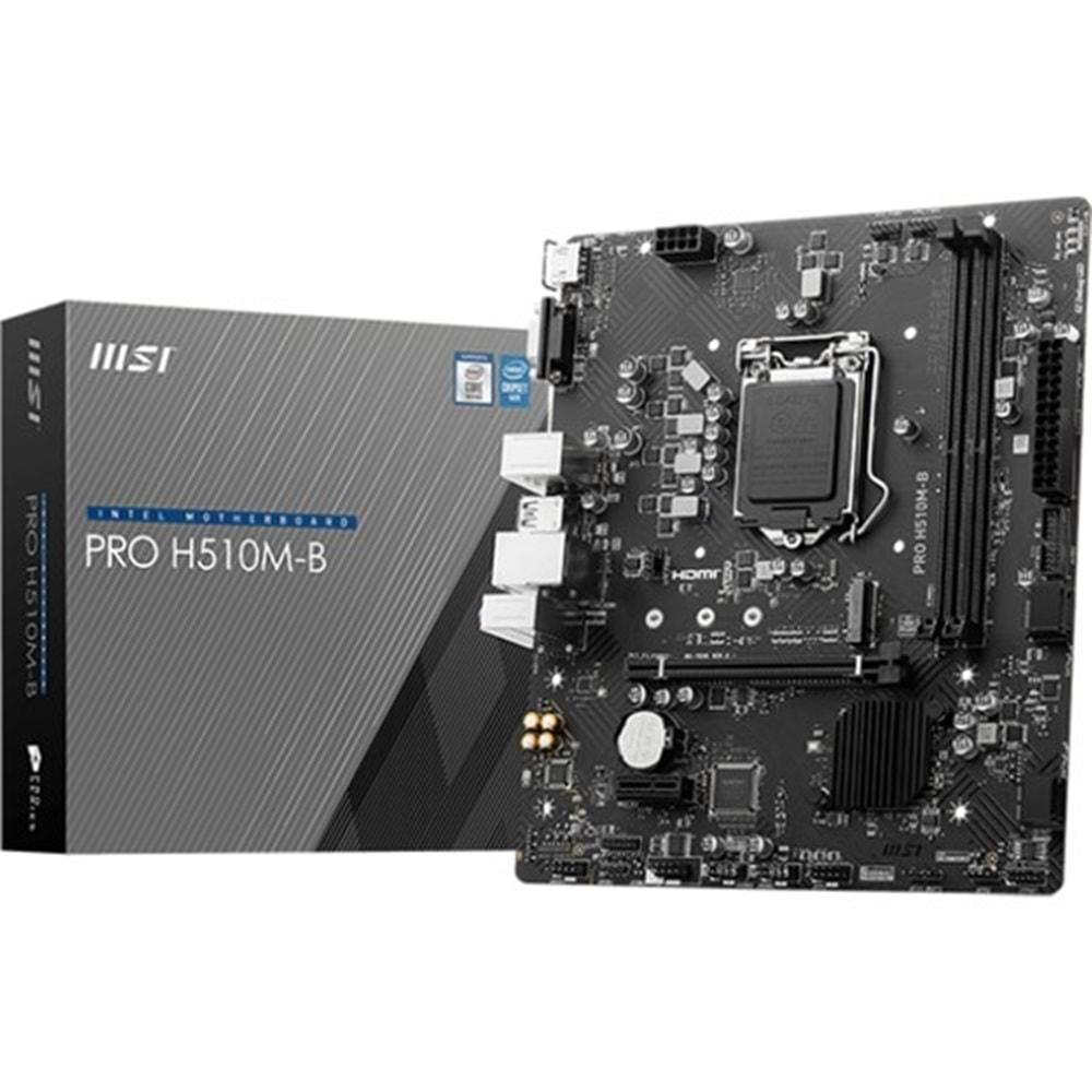 Msi Pro H510M-B DDR4 2933MHZ 1XHDMI 1XVGA 1XM.2 USB 3.2 MATX 1200P (Sadece 10. Nesil işlemci uyumlu-H470 Chipset) Anakart