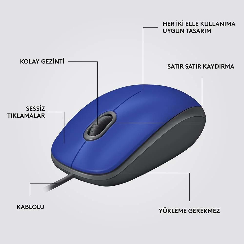 Logitech M110 Kablolu Mavi Mouse 910-006758