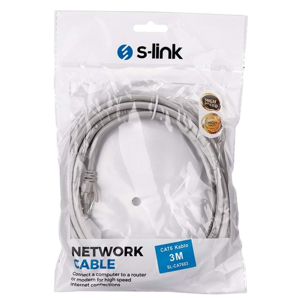 S-Link SL-CAT603 3M Gri CAT6 Kablo