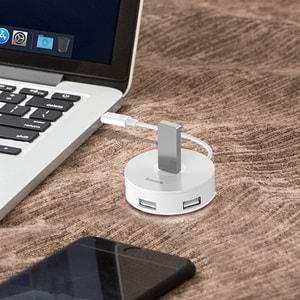 Baseus CAHUB-G02 Round Box Type-C Hub Beyaz (Çıkış: 1XUSB 3.0 3XUSB 2.0 Micro USB Giriş: Type-C)