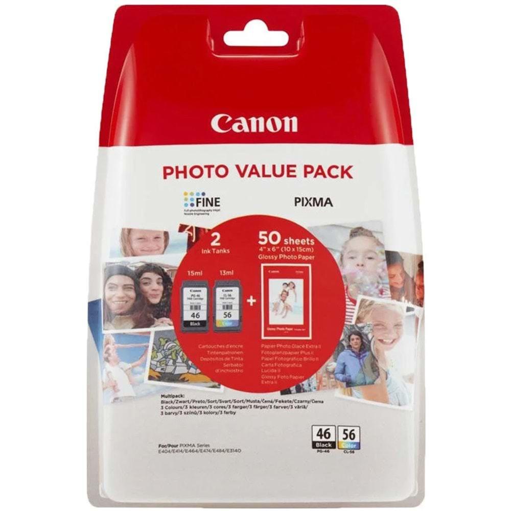 Canon PG-46-CL56 2Lİ Kartuş + 50 ADET Fotoğraf Kağıdı