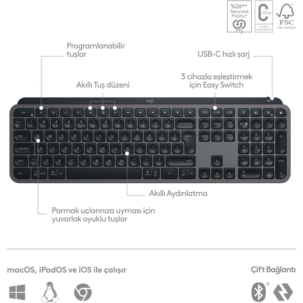 Logitech MX KEYS S Gelişmiş Aydınlatma Kablosuz Q Klavye Siyah 920-011594