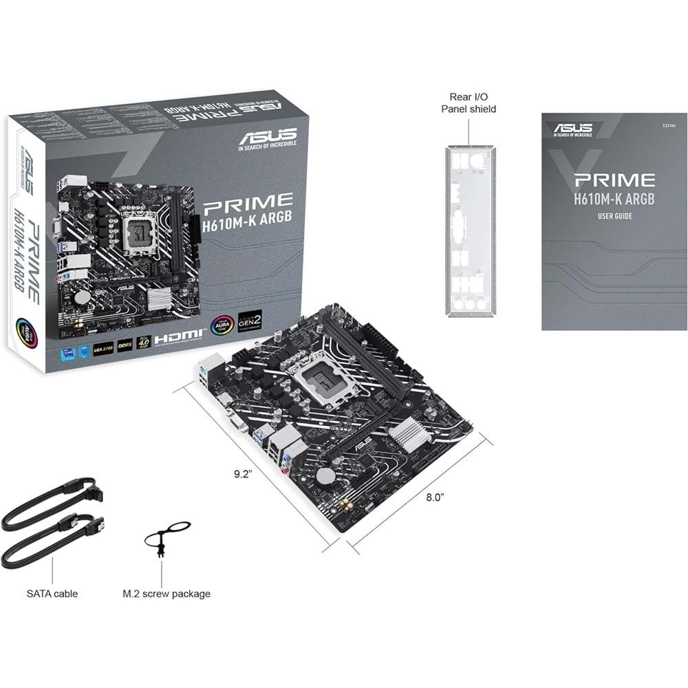 Asus Prime H610M K ARGB D5 1700P Vga HDMI Anakart