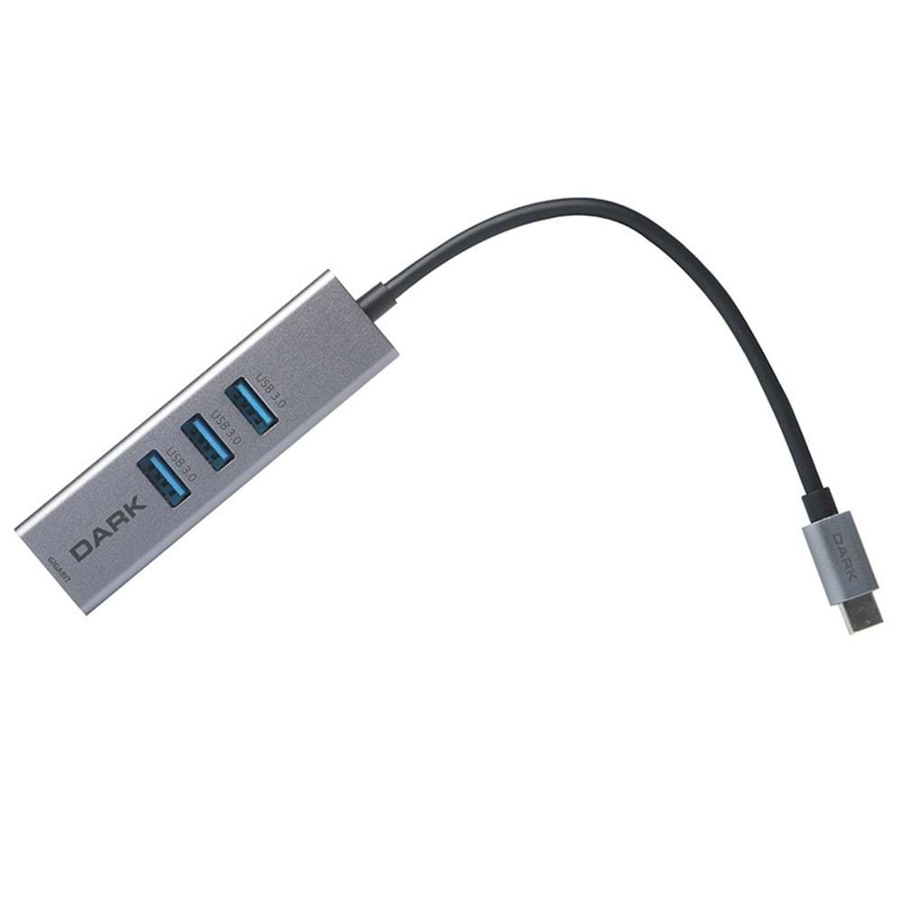 Dark Type C to Gigabit Ethernet +USB Çoklayıcı