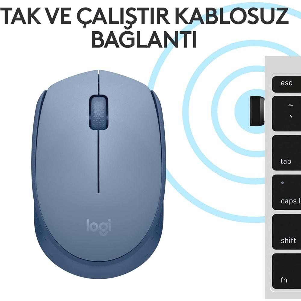 Logitech M171 Kablosuz Mouse Mavi Gri 910 006866