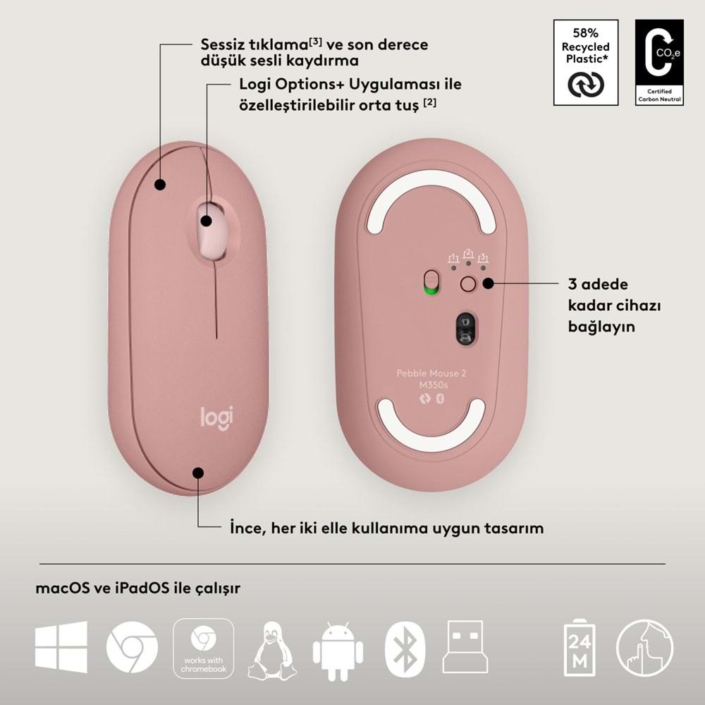 Logitech Pebble 2 Blutooth K&M Set Pembe