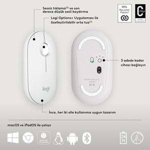 Logitech M350s Pebble 2 Beyaz Bluetooth Mouse