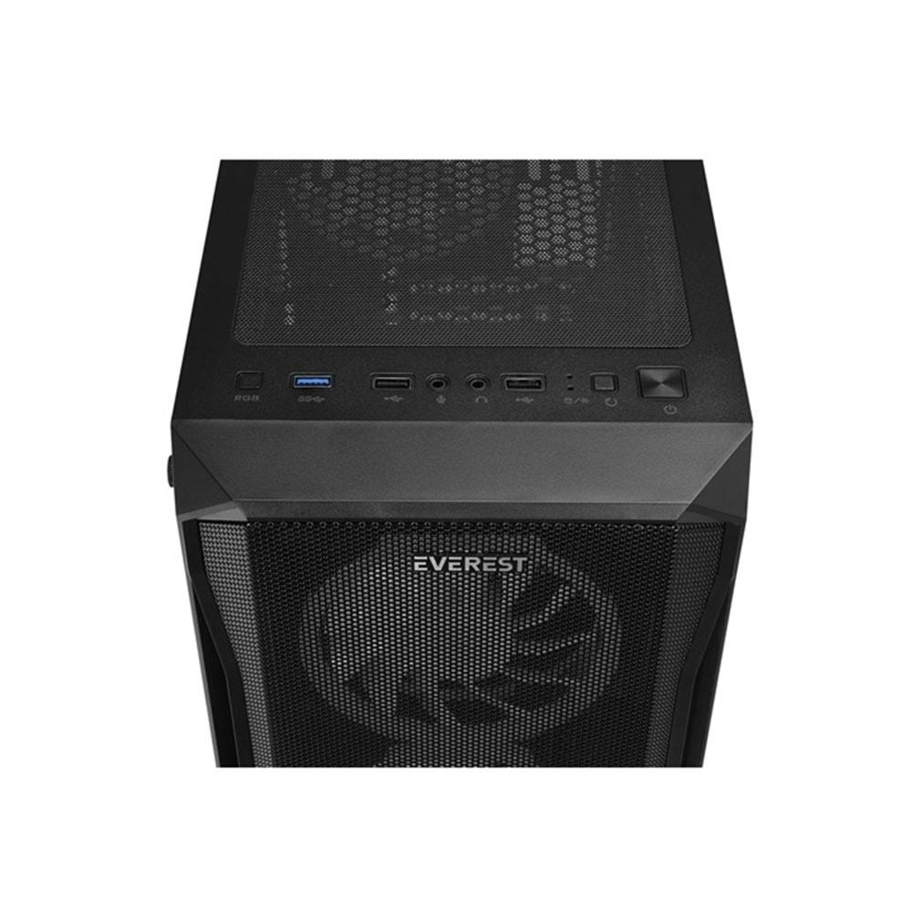 Everest X-RACER PEAK 600W Temperli Cam 4*12CM RGB Fan ATX MIDI Tower Gaming Oyuncu Kasası