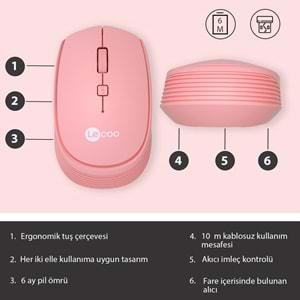 Lenovo Lecoo USB Optik Kablosuz Mouse PEMBE WS202-P