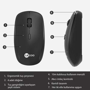 Lenovo Lecoo USB Optik Kablosuz Mouse Siyah WS203