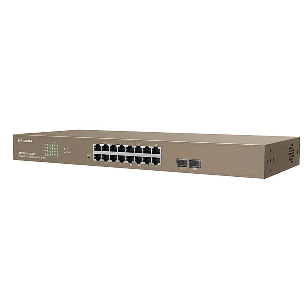 IP-COM G3318P-16-250W 16 Port Gigabit + 2x 1GB SFP Uplink Cloud Yönetilebilir Rackmount 250W PoE Switch