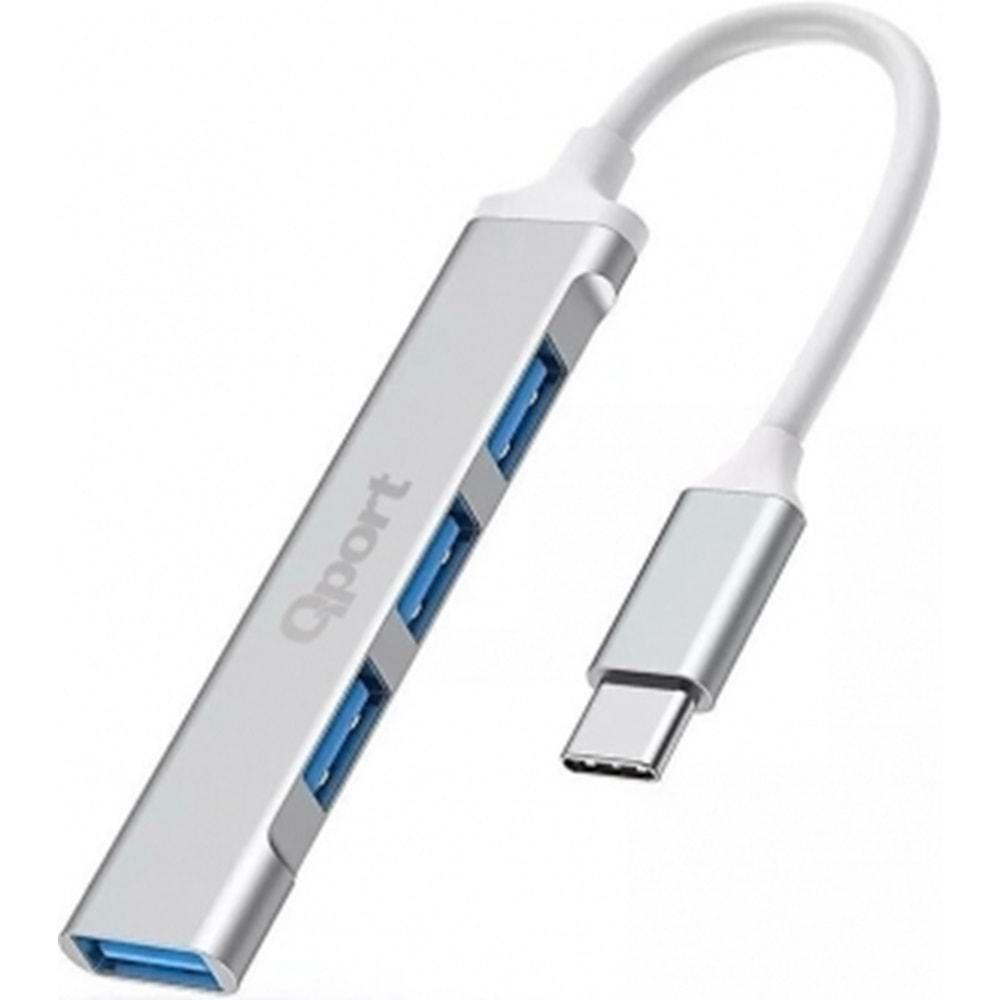 QPort Q-TUC05 Type-C To 4 Port USB Çoklayıcı