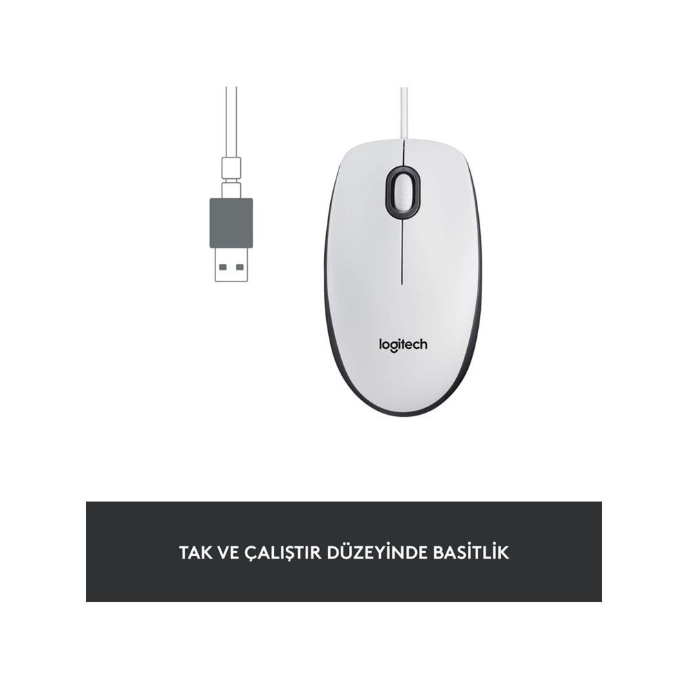 Logitech M100 Kablolu Optik Mouse Beyaz 910-006764