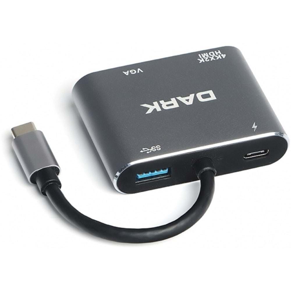 DARK DK-AC-U31XHDV 4K UHD HDMI TO VGA USB 3.1 TYPE-C Dönüştürücü