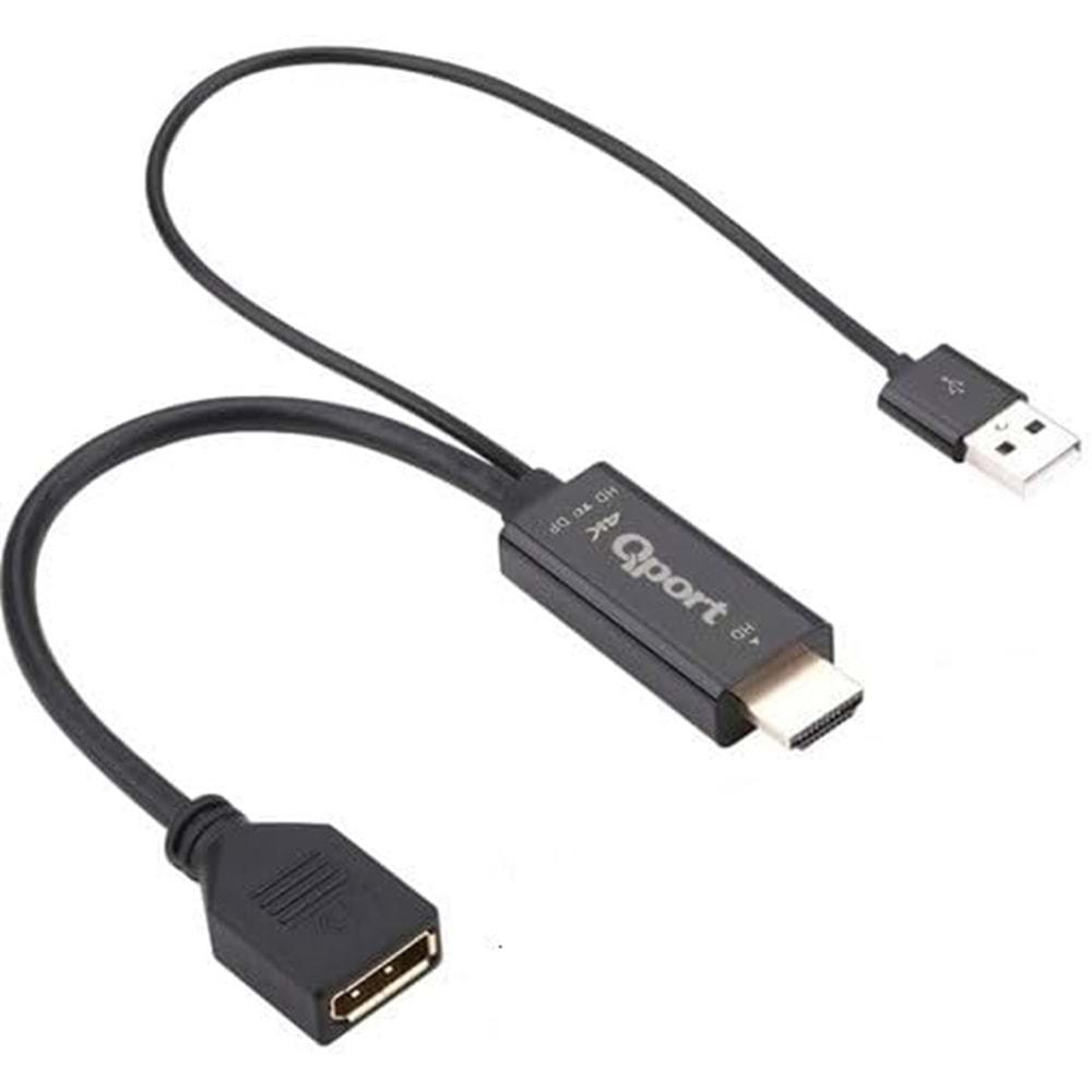 QPort Q-DPX HDMI(M) TO DisplayPort(F) Çevirici