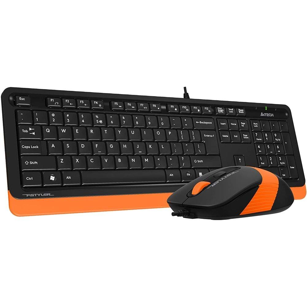 A4 Tech F1010 FN-Multimedya Q Klavye + Optik Mouse 1600D Turuncu USB