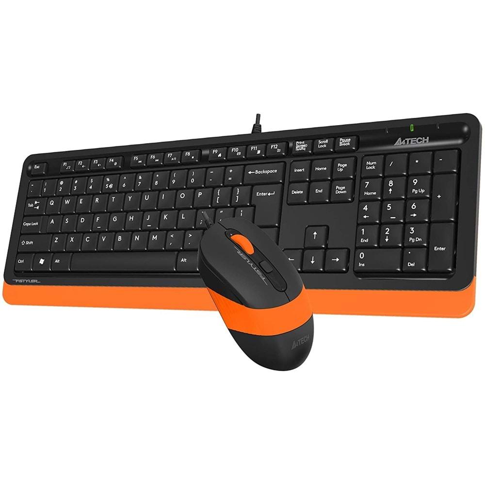 A4 Tech F1010 FN-Multimedya Q Klavye + Optik Mouse 1600D Turuncu USB