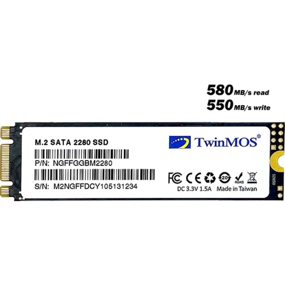 Twinmos 1TB M.2 Disk 2280 SATA3 SSD Disk 580Mb-550Mbs 3D NAND NGFFGGBM2280